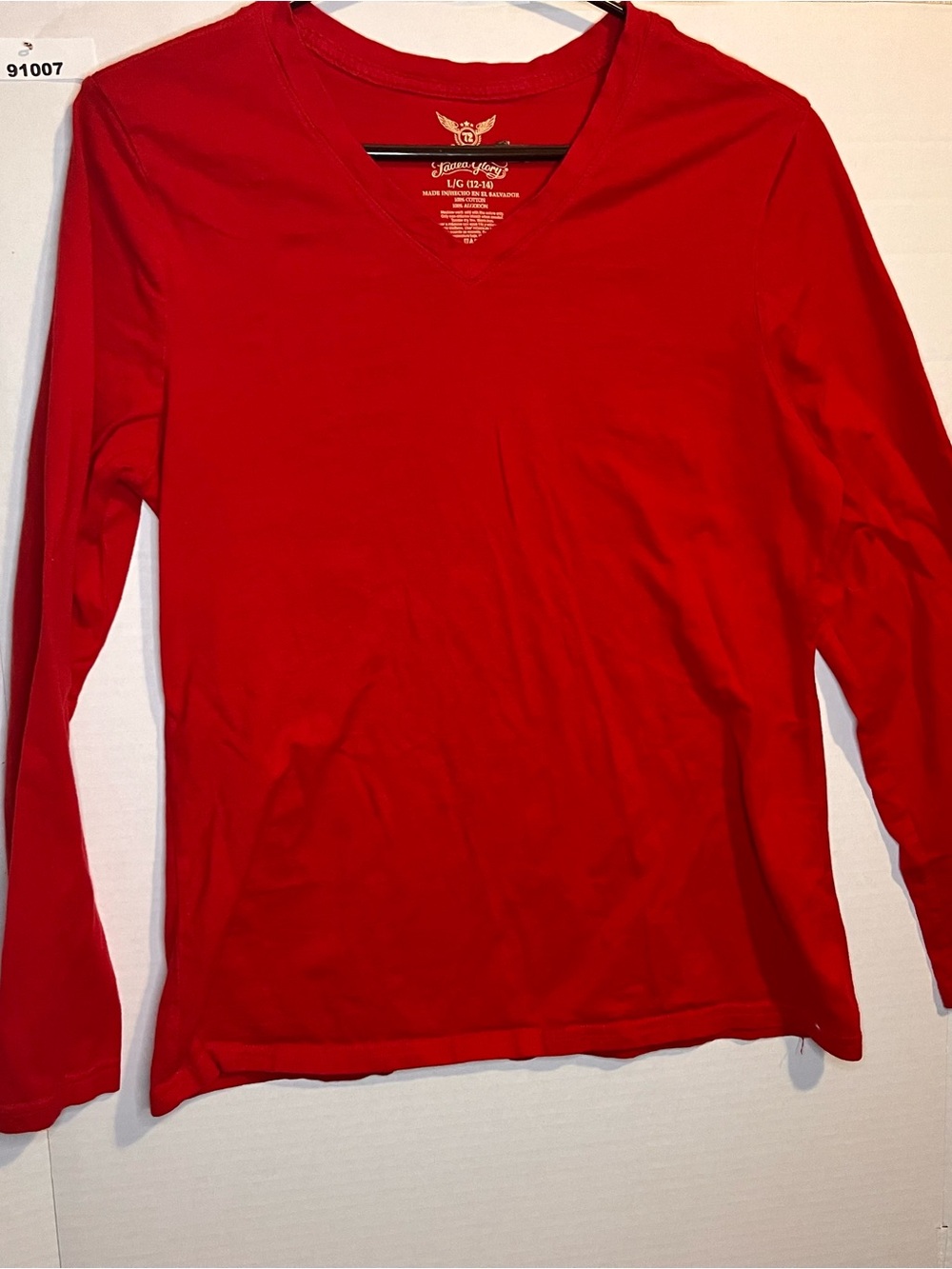 Faded Glory Women's Red V-Neck Long Sleeve Tee